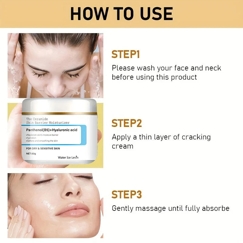 Ceramide Barrier Moisturizer Panthenol Hyaluronic Acid. Instantly Lifts Firms. Hydrates Smooths. Dry Sensitive Skin Relief.