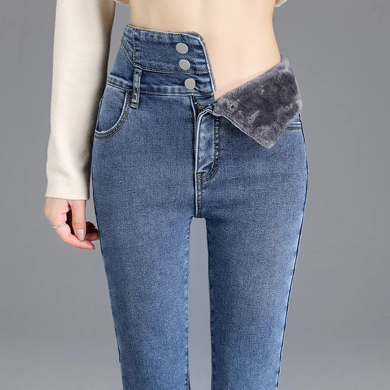 High-Waist Fleece-Lined Skinny Jeans
