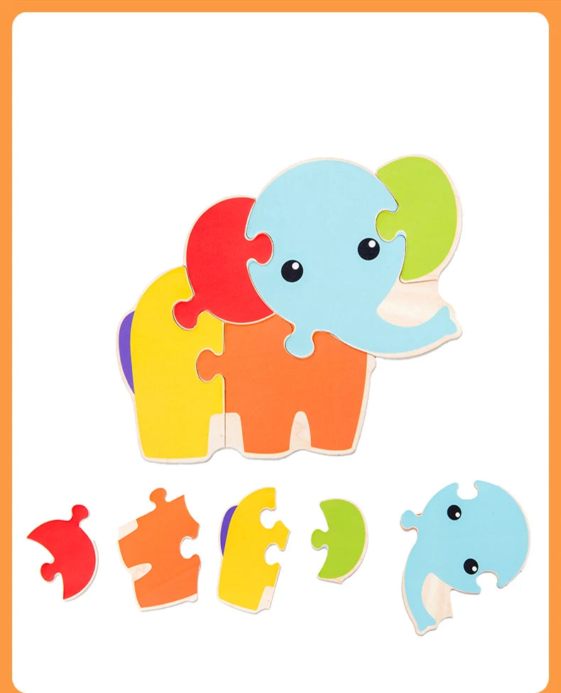 Baby Wooden 3D Puzzles Tangram Shapes Learning Educational Cartoon Animal Intelligence Jigsaw Toys For Children Gift