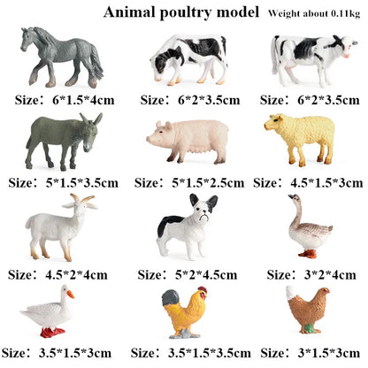 Oenux Small Farm Wild Animal Model Lion Tiger Sheep Pig Dog Action Figures PVC Lovely Miniature Playset Education Kid Toys Gift