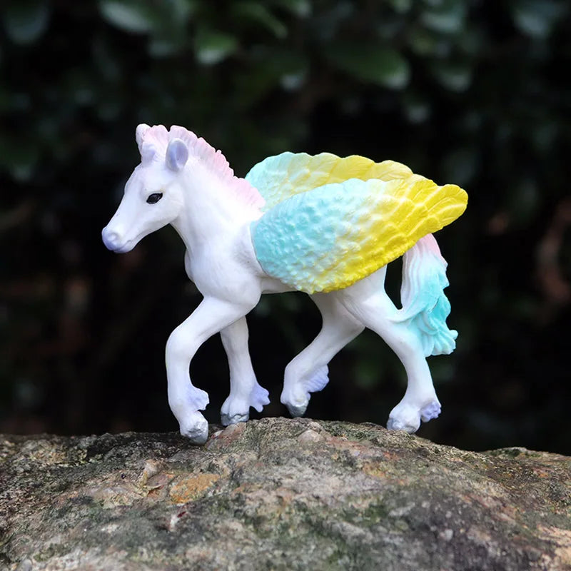 Oenux Original Genuine Fairy Tale Fly Horse Simulation Animal Mythical Elves Elf Pegasus Action Figures Model PVC Cute Kids Toy