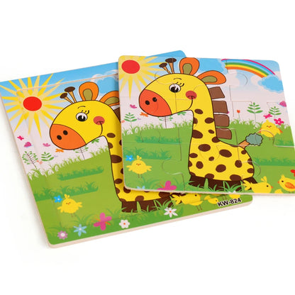 Hot Sale 12/9 PCS Puzzles Wooden Kids Baby Wood Cartoon Vehicle Animals Learning Educational Toys for Children Gift