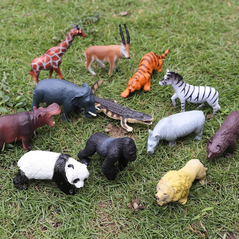 Oenux Montessori Miniature Lion Shark Horse Dinosaur Animals Model Set Action Figures Figurine Zoo Cute Education Kids Toy Gift