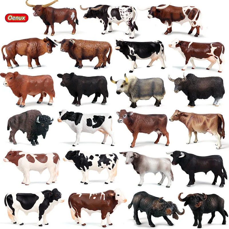 Oenux Simulation Cute Farm Animals Milk Cow Cattle Calf Angus Bull OX Buffalo Model Action Figures Educational Cute Toy Kid Gift