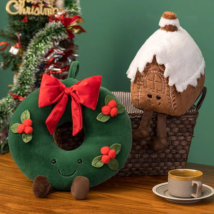 Christmas Ginger Bread Plush Pillow Stuffed Chocolate Cookie Cabin House Decor Cushion Funny XMas Tree Party Decor Doll Plushie