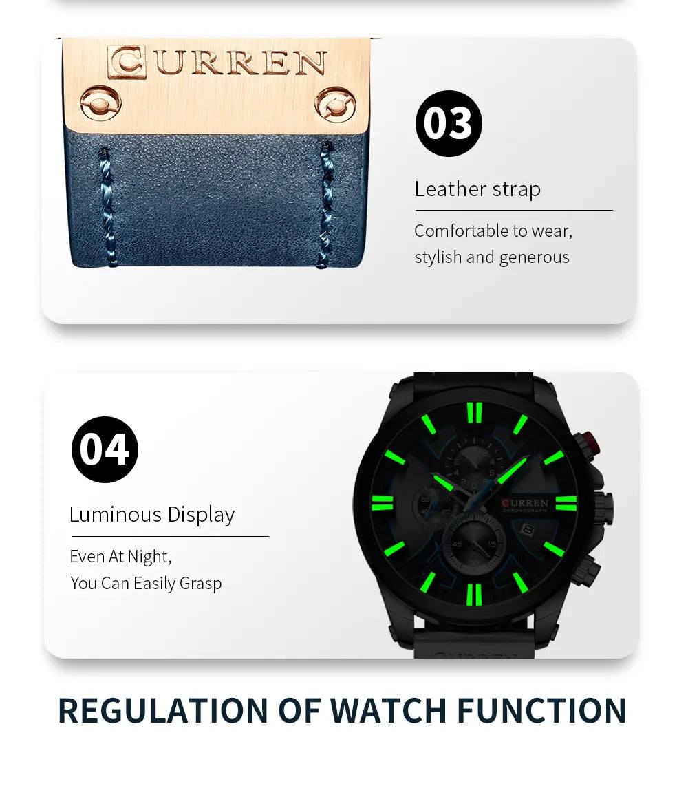 New CURREN Men Watches Fashion Quartz Wrist Watches Men's Military Waterproof Sports Watch Male Date Clock Relogio Masculino