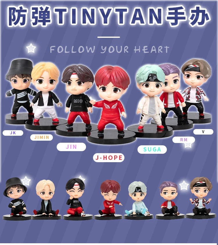 7pcs/set Bangtan Boys Groups Rm Jin Suga Jhope Jimin V Jungkook Doll Model Toy Action Figure Star Idol Cute Army Gift For Kids