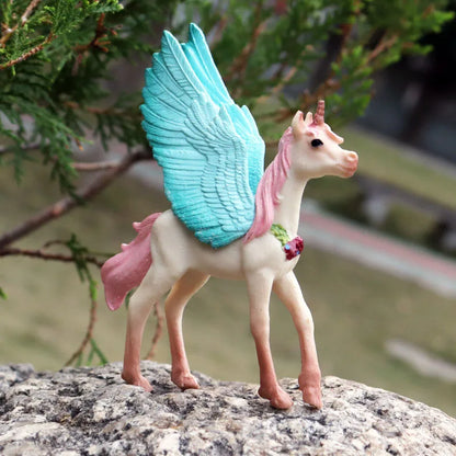Oenux Original Genuine Fairy Tale Fly Horse Simulation Animal Mythical Elves Elf Pegasus Action Figures Model PVC Cute Kids Toy