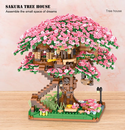 Cherry Bonsai Tree Building Blocks Set DIY Sakura Blossom Plants Bricks with Light Treehouse Model Romantic Gift for Girlfriend