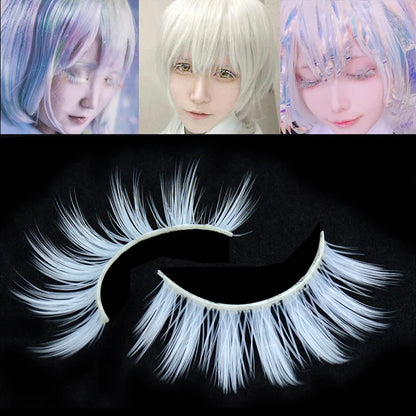 2 Pairs/cas 3D White Eyelashes Clear Band Snow Color Eye Lashes Cosplay Halloween Manga Lashes Makeup Up and Lower Bottom Lashes