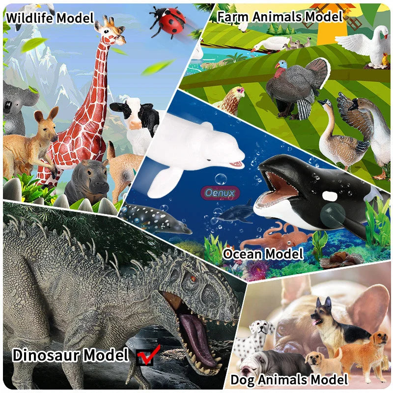 Oenux 12PCS Small Jurassic Dinosaur Set Brinquedo T-Rex Velociraptor Spinosaurus Mosasaur Model Action Figure Collection Kid Toy