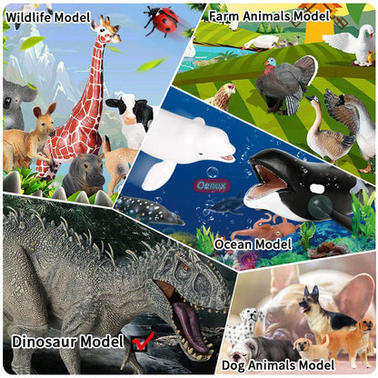 Oenux 12PCS Small Jurassic Dinosaur Set Brinquedo T-Rex Velociraptor Spinosaurus Mosasaur Model Action Figure Collection Kid Toy