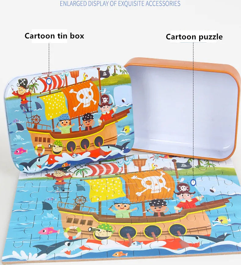 Hot New 60 Pieces Wooden Puzzle Toys for Children Cartoon Vehicle Animal Wood Jigsaw Baby Learning Educational Toy Kids Gift