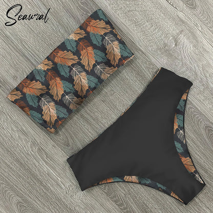 2025 New Sexy Low Hight Bikini Set Swimwear Women Bandeau Female Print Floral Strappy Swimsuit Bathing Suit Beach Wear Biquini