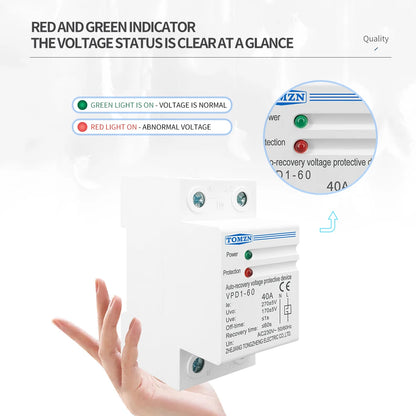 TOMZN 40A 60A 230V DIN Rail Automatic Recovery Reconnect Over Voltage And Under Voltage Protective Device Protection Relay