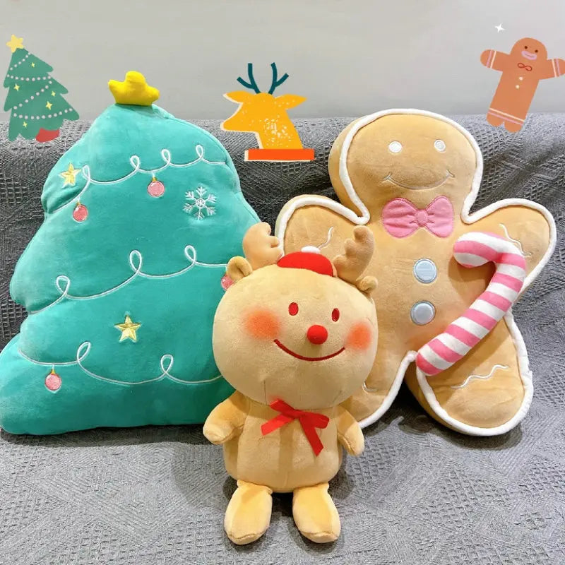 Christmas Ginger Bread Plush Pillow Stuffed Chocolate Cookie Cabin House Decor Cushion Funny XMas Tree Party Decor Doll Plushie
