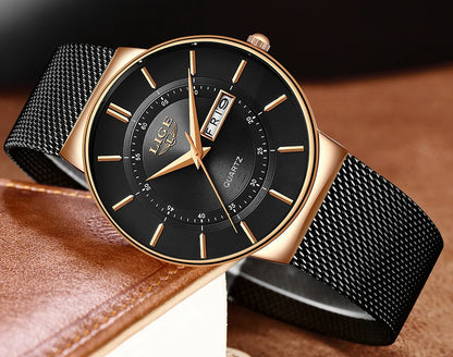LIGE Mens Watches Top Brand Luxury Waterproof Ultra Thin Date Clock Male Steel Strap Casual Quartz Watch Men Sports Wrist Watch