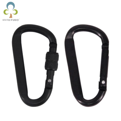 7cm Aluminum Alloy Carabiner Black D-Ring Key Chain Clip Camping Keyring Snap Hook Outdoor Travel Kit GYH