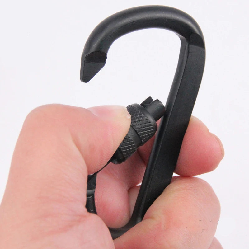 7cm Aluminum Alloy Carabiner Black D-Ring Key Chain Clip Camping Keyring Snap Hook Outdoor Travel Kit GYH