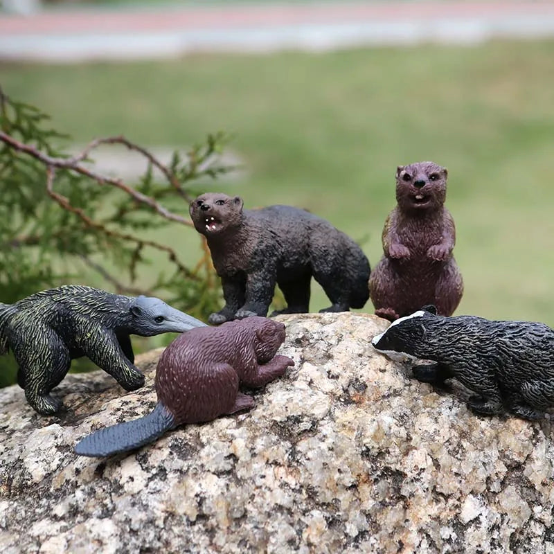 Oenux Forest Wild Animals Badger Brock Tapirus indicus Beaver Anteater Action Figures Model PVC Collection Education Kid Toy