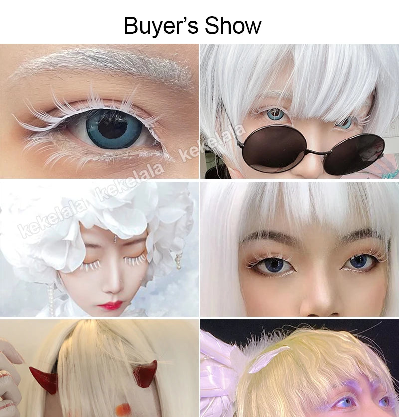 2 Pairs/cas 3D White Eyelashes Clear Band Snow Color Eye Lashes Cosplay Halloween Manga Lashes Makeup Up and Lower Bottom Lashes