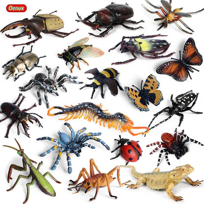 Oenux Insect Animals Model Figurine Butterfly Ant Dragonfly Spider Bee Mantis Scorpion Action Figures Educational Kid Toy Gift