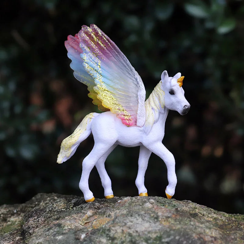 Oenux Original Genuine Fairy Tale Fly Horse Simulation Animal Mythical Elves Elf Pegasus Action Figures Model PVC Cute Kids Toy