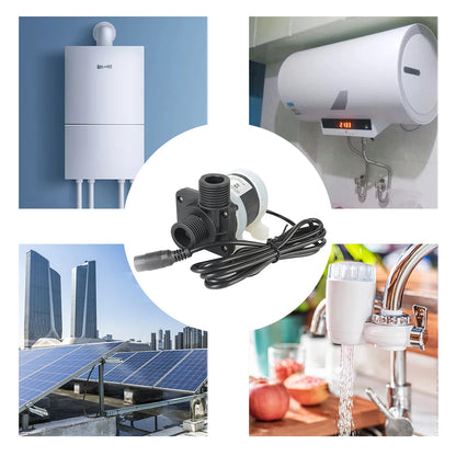 Silent 4 Points Threaded Water Heater Shower Floor Heating Booster Pump Brushless Solar Motor Water Pump DC 12V 24V IP68 US Plug
