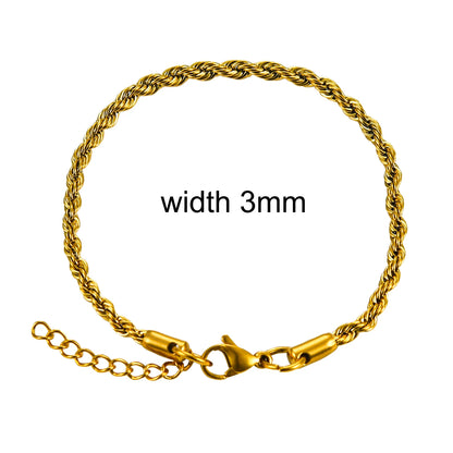 2/3/4/5/6mm Stainless Steel Twisted Rope Chain Silver/Gold Color Bracelet 3cm Extension for Men Women Jewelry Chains