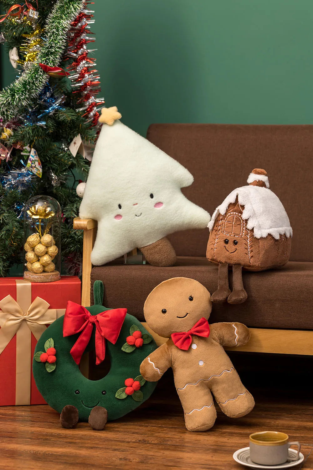 Christmas Ginger Bread Plush Pillow Stuffed Chocolate Cookie Cabin House Decor Cushion Funny XMas Tree Party Decor Doll Plushie