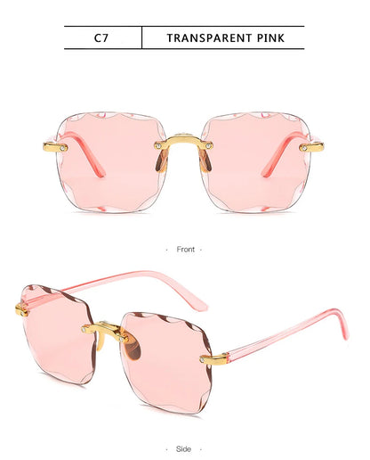3PCS Square Rimless Sunglasses Women Luxury Brand Designer Summer Red Glasses Fashion Sun glasses For Men UV400 Shades Oculos