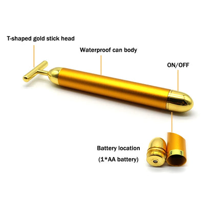 Gold Vibration Facial Slimming Face Beauty Bar Wrinkle Stick Beauty Bar Pulse Firming Facial Roller Massager Wrinkle Stick