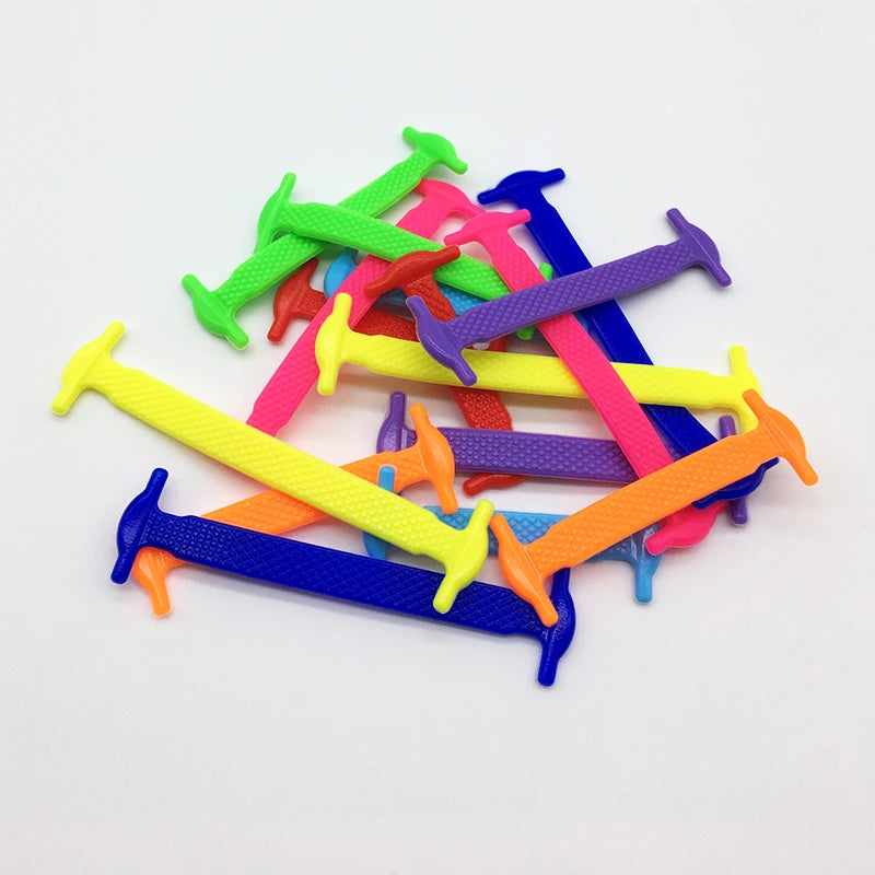 16pcs/lot Silicone Shoelaces No Tie Shoelaces 12 colors Elastic Lace Shoelace Creative Lazy Silicone Laces Rubber Lace