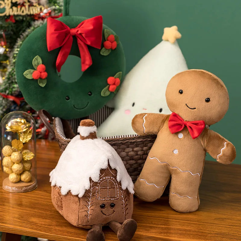 Christmas Ginger Bread Plush Pillow Stuffed Chocolate Cookie Cabin House Decor Cushion Funny XMas Tree Party Decor Doll Plushie