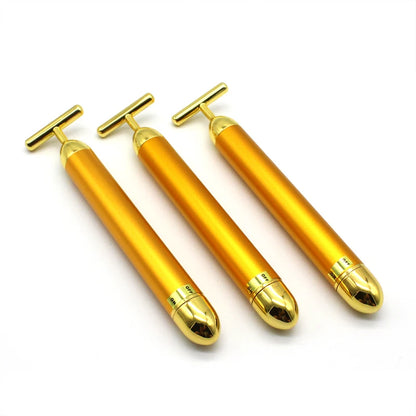 Gold Vibration Facial Slimming Face Beauty Bar Wrinkle Stick Beauty Bar Pulse Firming Facial Roller Massager Wrinkle Stick