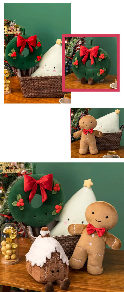 Christmas Ginger Bread Plush Pillow Stuffed Chocolate Cookie Cabin House Decor Cushion Funny XMas Tree Party Decor Doll Plushie
