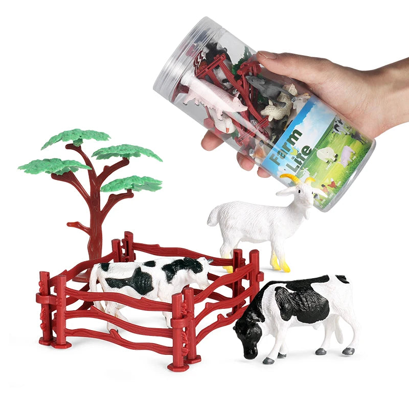 Oenux Miniature Animals Set Wild Sealife Farm Dinosaur Brinquedo Figurine Model Action Figures Zoo Cute Education Kids Toy Gift