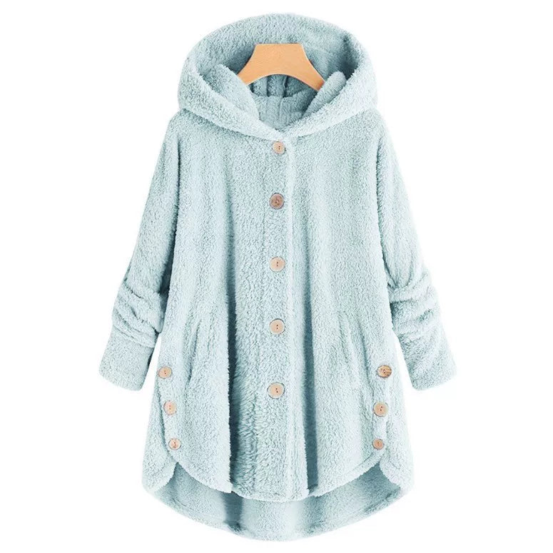 Fashion Trend Autumn and Winter Press-pleated Printed Turn-collar Long-sleeved Shirt Two-piece Furry Coat