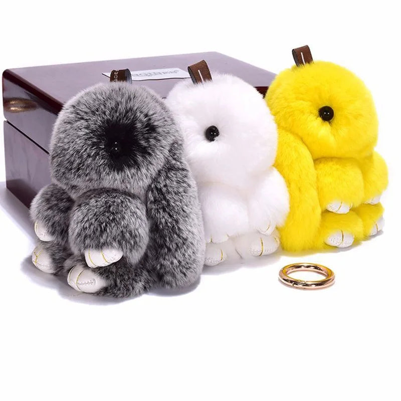 Cute Pluff Bunny Keychain Women Fur Pom Pom Angel Rabbit Key Ring Hare Plush Dolls Toy Girls Bag Car Key Pendant Kids Xmas Gift