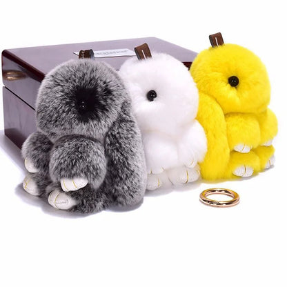 Cute Pluff Bunny Keychain Women Fur Pom Pom Angel Rabbit Key Ring Hare Plush Dolls Toy Girls Bag Car Key Pendant Kids Xmas Gift