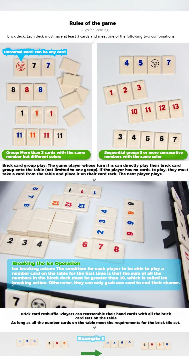 Travel Rummy, Mahjong, Rummybrix, Number Game Cards - Adult Leisure Party Board Game Travel Game