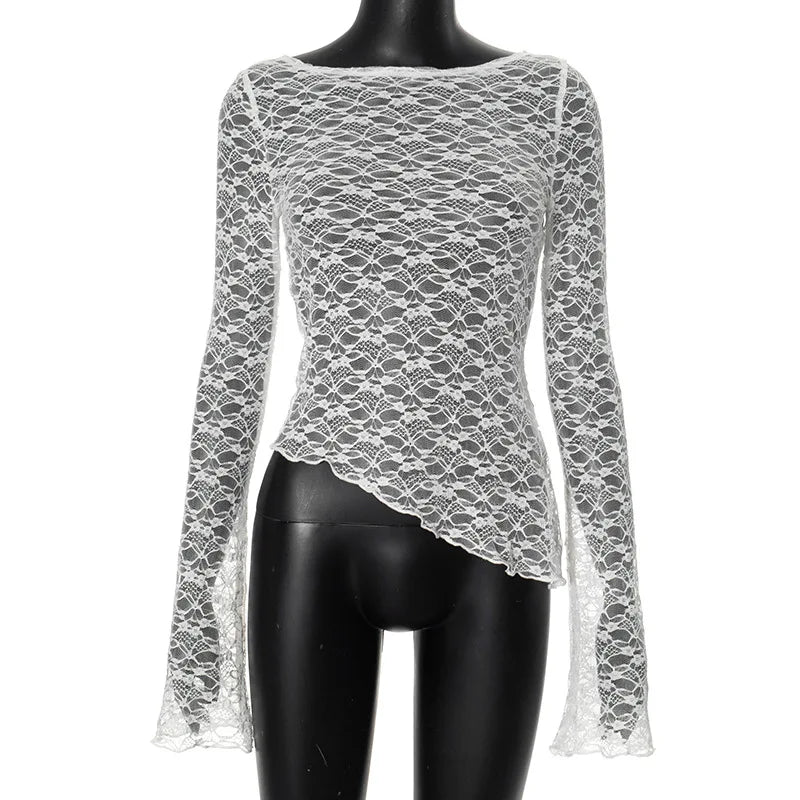 Women's Low-Cut Long Sleeve T-shirt Autumn Sexy Solid Color Streetwear Elegant Casual Slim Fit Versatile Female Tees