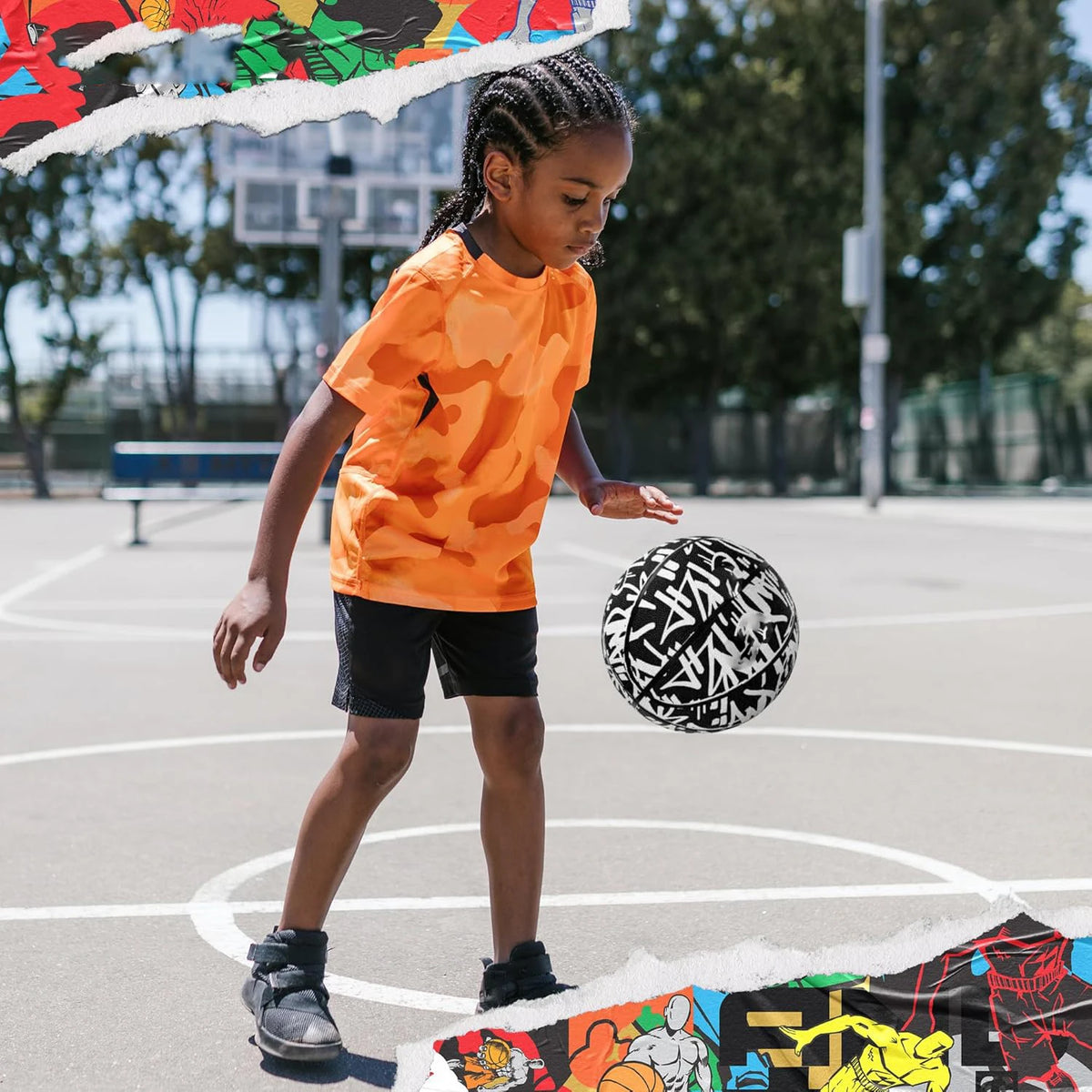 Premium Rubber Basketball Size 7/6/5/4 Outdoor Cement Court Training Sports Ball For Adults Youth Professional Game Equipment