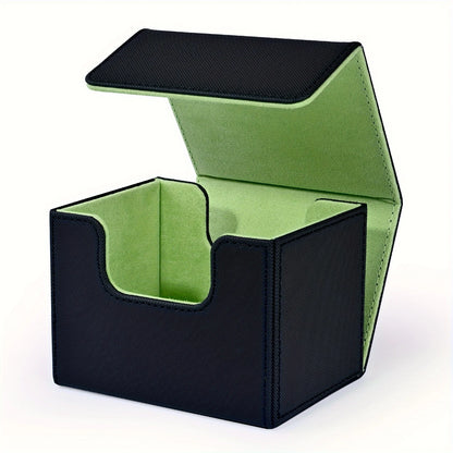 Card Deck Box , Card Storage Box Fits 100 single  Sleeved Cards, PU Leather Strong Magnet Card Deck Case for TCG Cards