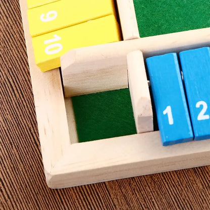 Wooden Arithmetic Dice Board Game – Flip Card Box with 4-Sided Number Tiles, Fun Multiplayer Dice Game for Family & Party