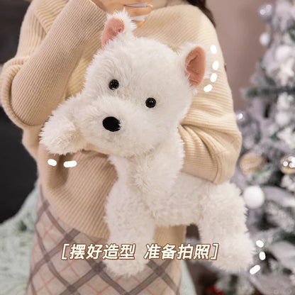 42cm Kawaii Fluffy Hair West Highland Dog White Terrier Plushie Soft Puppy Plush Toy Stuffed Lifelike Animal Appease Doll Pillow