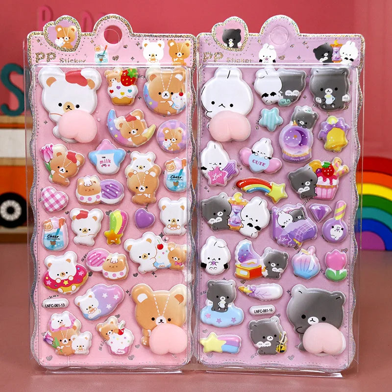 1 Sheet 3D Cute Animal Butt Stickers, Stress Relief Puffy Squishy Sticker for DIY Scrapbook Guitar Phone Case Laptop Decal