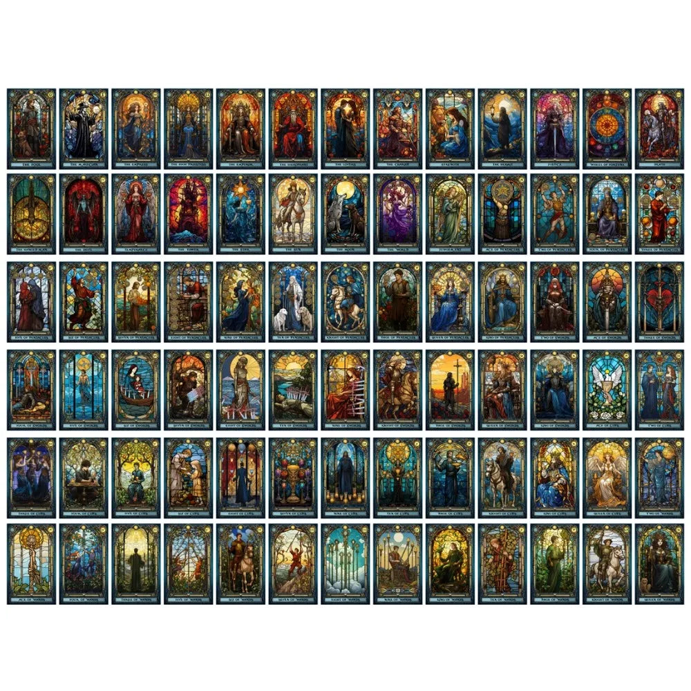Complete Tarot Carding 10.3*6cm Stained Glass Set Inspired Rider Waite Smith Tarot Card Deck 78 Pcs Cards