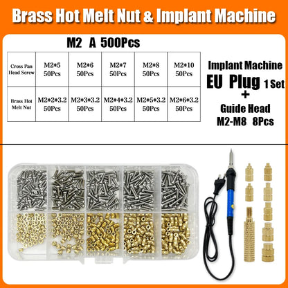 Brass Hot Melt Threaded Insert Nut Iron Tip 3D Printer Accessorie Heating Nut  Stainless Screw Bolt Insertnut Kit M2 M2.5 M3 M4