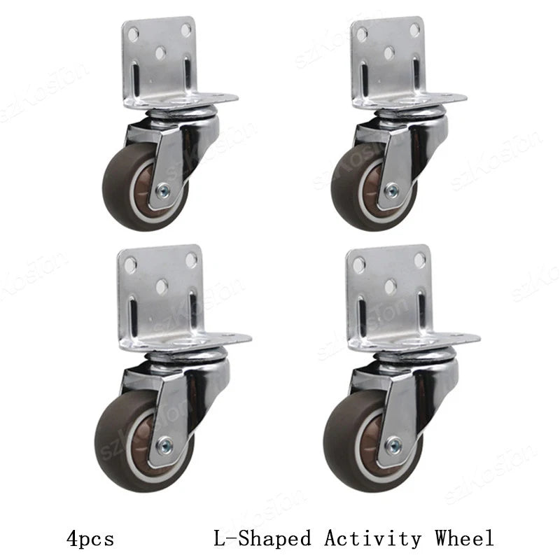 4Pcs L-shaped Furniture Caster 1-2 inch Universal Soft Rubber Wheel For Platform Trolley Chair Accessory Swivel Caster Household